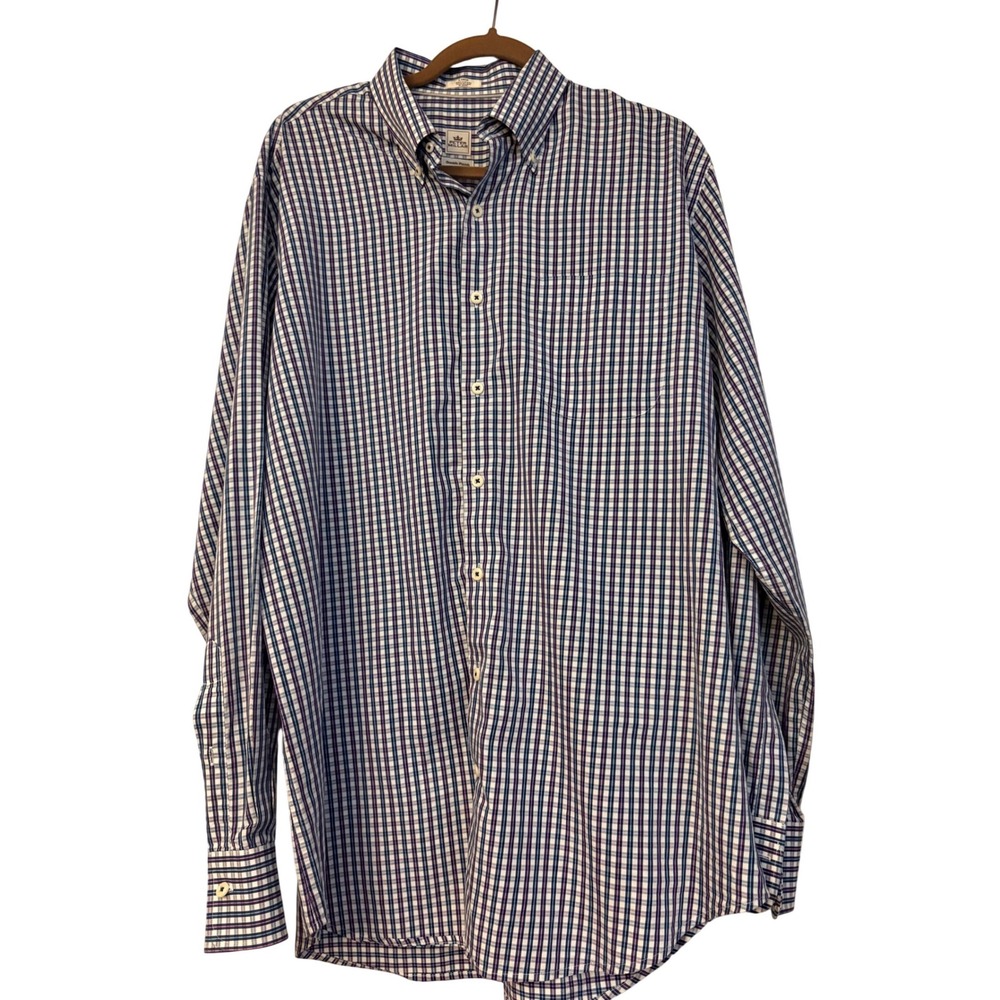 Peter Millar Seaside Finish Plaid Button Down Shirt Mens Large Blue Pink Cotton